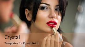  Presentation with lipstick - Audience pleasing slides consisting of young woman applying lipstick looking backdrop and a coral colored foreground