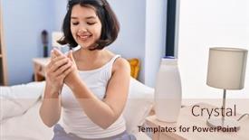  Presentation with lotion - Slide set having young-woman-applying-lotion background and a soft green colored foreground