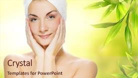  Presentation with organic cosmetics - PPT theme having young woman applying organic cosmetics background and a lemonade colored foreground