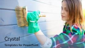  Presentation with wall paint - Presentation with young woman applying protective varnish background and a teal colored foreground