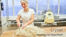  Presentation with apprentice - Presentation theme featuring young-woman-apprentice-baker-kneading background and a soft green colored foreground