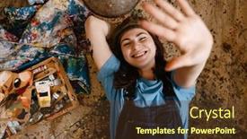  Presentation with artist - Slide deck featuring young-woman-artist-laughing background and a  colored foreground