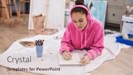  Presentation with music studio - Slides having young-woman-artist-listening background and a lemonade colored foreground