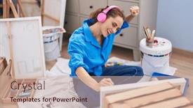  Presentation with music studio - Presentation theme with young-woman-artist-listening background and a soft green colored foreground