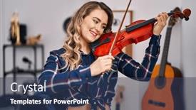  Presentation with artist - Slide set having young-woman-artist-playing-violin background and a tawny brown colored foreground