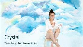  Presentation with art historical painting - PPT layouts having young woman artist she painting background and a sky blue colored foreground