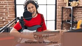  Presentation with music singing - Presentation theme with young-woman-artist-singing-song background and a coral colored foreground