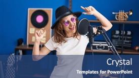  Presentation with music singing - Presentation design enhanced with young-woman-artist-singing-song background and a ocean colored foreground