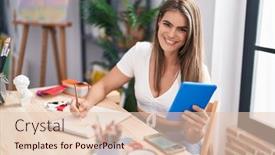  Presentation with art - Presentation theme having young-woman-artist-using-touchpad background and a lemonade colored foreground