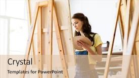  Presentation with creativity - Slide deck consisting of young woman artist with easel background and a lemonade colored foreground