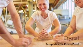 Presentation with supervision - PPT layouts having young-woman-as-a-baker background and a coral colored foreground