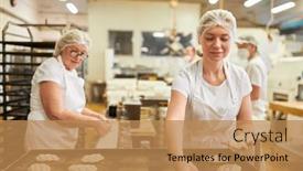  Presentation with baking - PPT theme consisting of young-woman-as-a-baker background and a coral colored foreground
