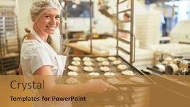  Presentation with apprentice - Presentation theme consisting of young-woman-as-a-baker background and a gold colored foreground