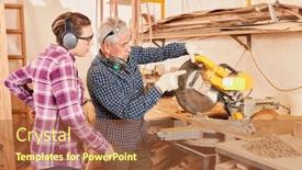  Presentation with apprentice - Amazing PPT theme having young-woman-as-a-carpenter backdrop and a red colored foreground