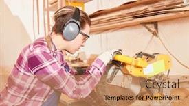  Presentation with apprentice - Theme enhanced with young-woman-as-a-carpenter background and a coral colored foreground