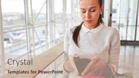  Presentation with mall - PPT theme featuring young-woman-as-a-consumer background and a soft green colored foreground