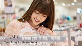  Presentation with clothes shop - PPT layouts with young-woman-as-a-customer background and a soft green colored foreground