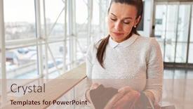  Presentation with shopping - Slide deck having young-woman-as-a-customer background and a coral colored foreground