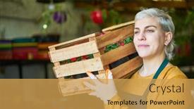  Presentation with nursery - Presentation theme featuring young-woman-as-a-gardener background and a yellow colored foreground