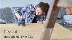  Presentation with handyman - Presentation consisting of young-woman-as-a-handyman background and a soft green colored foreground