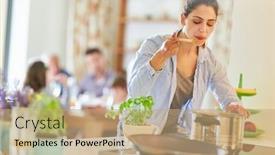  Presentation with kitchen - Audience pleasing presentation theme consisting of young-woman-as-a-hobby backdrop and a coral colored foreground