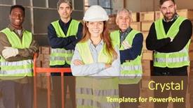  Presentation with logistics - Slides having young-woman-as-a-logistics background and a tawny brown colored foreground