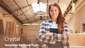  Presentation with craftsman - Presentation theme enhanced with young-woman-as-a-self background and a coral colored foreground