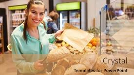  Presentation with customer service - Theme enhanced with young-woman-as-a-smiling background and a yellow colored foreground