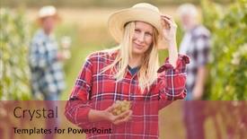  Presentation with vine - Beautiful PPT theme featuring young-woman-as-a-winemaker backdrop and a red colored foreground
