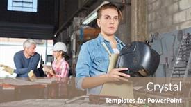  Presentation with apprentice - Slides with young-woman-as-an-apprentice background and a coral colored foreground