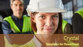  Presentation with logistics warehouse - PPT layouts having young-woman-as-apprentice background and a tawny brown colored foreground