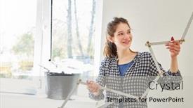  Presentation with new home - Presentation featuring young-woman-as-diy-handyman background and a light gray colored foreground