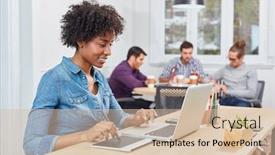  Presentation with coworking - Presentation with young-woman-as-graphic-artist background and a soft green colored foreground