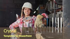  Presentation with metallurgy - Colorful presentation enhanced with young woman as metallurgy apprentice backdrop and a violet colored foreground