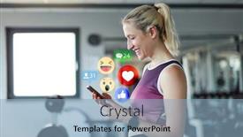  Presentation with influencer - Audience pleasing PPT theme consisting of woman as social media influence backdrop and a light blue colored foreground