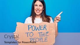  Presentation with young happy people smiling - PPT theme consisting of young-woman-asking-for-social background and a coral colored foreground