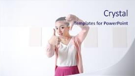  Presentation with art gallery - Amazing presentation design having young woman at art gallery backdrop and a sky blue colored foreground