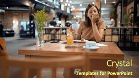  Presentation with clothes shop - Presentation theme featuring young-woman-at-coffee-shop background and a tawny brown colored foreground