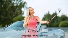  Presentation with road trip - PPT theme consisting of young woman at convertible car background and a light blue colored foreground