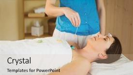  Presentation with vape crystal - Beautiful PPT theme featuring young woman at crystal healing backdrop and a  colored foreground