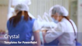  Presentation with dental assistant - Amazing PPT theme having young-woman-at-dental-clinic backdrop and a ocean colored foreground