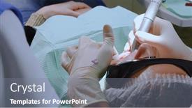  Presentation with dental assistant - Cool new PPT layouts with young-woman-at-dental-clinic backdrop and a gray colored foreground