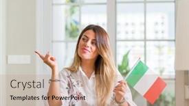  Presentation with flag - Theme enhanced with young-woman-at-home-holding background and a coral colored foreground