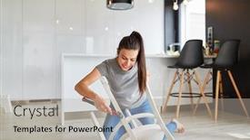  Presentation with upcycling - Cool new slides with young-woman-at-home-refurbishing backdrop and a light gray colored foreground