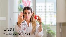  Presentation with easter - Cool new presentation theme with young woman at home wearing backdrop and a coral colored foreground