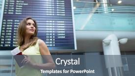  Presentation with airport - Slide set enhanced with young woman at the airport background and a ocean colored foreground