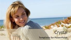  Presentation with beach - Slide deck enhanced with young woman at the beach background and a  colored foreground