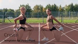  Presentation with stadium - Slide deck having young-woman-athlete-runnner background and a violet colored foreground