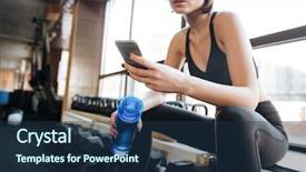  Presentation with brain and cell phone radiation - Slide set enhanced with using cell phone in gym background and a navy blue colored foreground