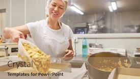  Presentation with apprentice - Slide deck with young-woman-baker-apprentice-baking background and a coral colored foreground